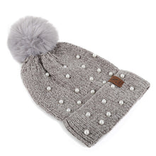 Load image into Gallery viewer, Women's Winter Hat - Pom Pom & Pearls Knit Hat
