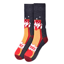 Load image into Gallery viewer, Parquet Men’s Bowling STRIKE Novelty Crew Socks – Black