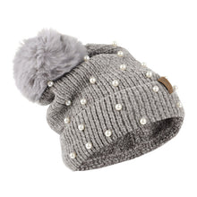 Load image into Gallery viewer, Women's Winter Hat - Pom Pom & Pearls Knit Hat