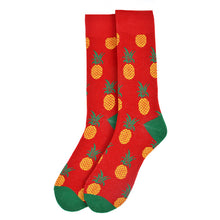 Load image into Gallery viewer, Parquet Men’s Pineapple Design Novelty Crew Socks – Red