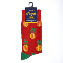 Load image into Gallery viewer, Parquet Men’s Pineapple Design Novelty Crew Socks – Red