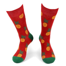 Load image into Gallery viewer, Parquet Men’s Pineapple Design Novelty Crew Socks – Red
