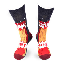 Load image into Gallery viewer, Parquet Men’s Bowling STRIKE Novelty Crew Socks – Black
