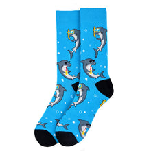 Load image into Gallery viewer, Parquet Men’s Vacation Shark Novelty Crew Socks – Blue