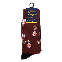 Load image into Gallery viewer, Parquet Men’s Floral Pattern Novelty Crew Socks – Burgundy