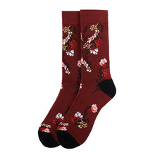 Load image into Gallery viewer, Parquet Men’s Floral Pattern Novelty Crew Socks – Burgundy