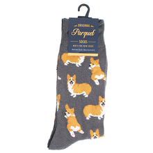 Load image into Gallery viewer, Parquet Men’s Dancing Dog Novelty Crew Socks – Gray or Navy