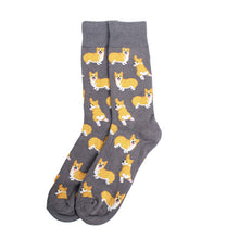 Load image into Gallery viewer, Parquet Men’s Dancing Dog Novelty Crew Socks – Gray or Navy