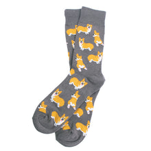 Load image into Gallery viewer, Parquet Men’s Dancing Dog Novelty Crew Socks – Gray or Navy