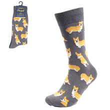 Load image into Gallery viewer, Parquet Men’s Dancing Dog Novelty Crew Socks – Gray or Navy