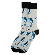 Load image into Gallery viewer, Product Title: Parquet Men’s Large Fish Pattern Crew Socks – Gray