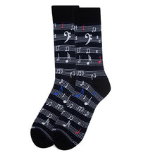 Load image into Gallery viewer, Parquet Men’s Music Sheet Note Novelty Crew Socks – Black