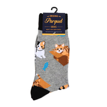 Load image into Gallery viewer, Parquet Men’s Cat in a Box Novelty Crew Socks – Navy or Gray