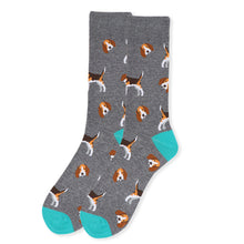 Load image into Gallery viewer, Parquet Men’s Beagle Dog Pattern Crew Socks – Gray & Turquoise