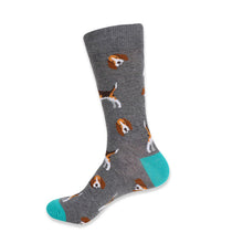 Load image into Gallery viewer, Parquet Men’s Beagle Dog Pattern Crew Socks – Gray & Turquoise