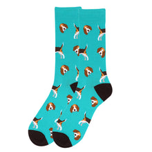 Load image into Gallery viewer, Parquet Men’s Beagle Dog Pattern Crew Socks – Gray & Turquoise