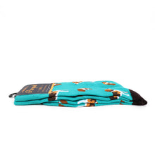Load image into Gallery viewer, Parquet Men’s Beagle Dog Pattern Crew Socks – Gray & Turquoise