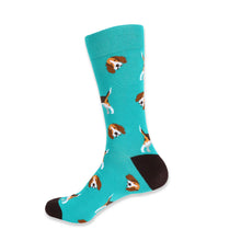 Load image into Gallery viewer, Parquet Men’s Beagle Dog Pattern Crew Socks – Gray & Turquoise