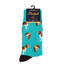 Load image into Gallery viewer, Parquet Men’s Beagle Dog Pattern Crew Socks – Gray & Turquoise