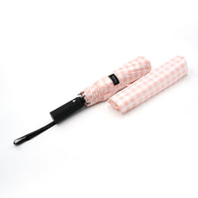 Load image into Gallery viewer, Nollia Pink Gingham Auto-Open Compact Umbrella – 12" Travel Size, Wind-Resistant