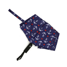 Load image into Gallery viewer, Nollia Nautical Anchor Auto-Open Compact Umbrella – 12" Travel Size, Navy