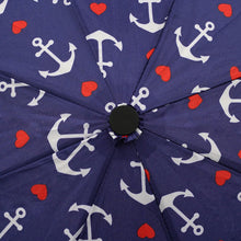 Load image into Gallery viewer, Nollia Nautical Anchor Auto-Open Compact Umbrella – 12" Travel Size, Navy