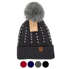 Load image into Gallery viewer, Women's Winter Hat - Pom Pom & Pearls Knit Hat