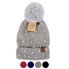 Load image into Gallery viewer, Women's Winter Hat - Pom Pom & Pearls Knit Hat