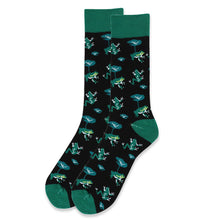 Load image into Gallery viewer, Parquet Men’s Frog Leaf Novelty Crew Socks – Black & Green