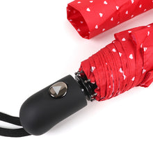 Load image into Gallery viewer, Nollia Compact Heart Pattern Auto-Open Umbrella – 12" Travel Size, Red or Black, Wind-Resistant