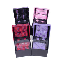 Load image into Gallery viewer, Clericci 12-Piece ASSORTED Spring/Summer Mixed Pattern Tie, Hanky &amp; Cufflink Gift Box Set

