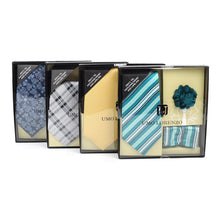 Load image into Gallery viewer, Umo Lorenzo 12-Piece Stripped Tie, Hanky &amp; Lapel Pin Box Set

