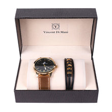 Load image into Gallery viewer, Vincent Di Mani Men's Watch &amp; Bracelet Gift Set – 2-Piece Leather Boxed Set
