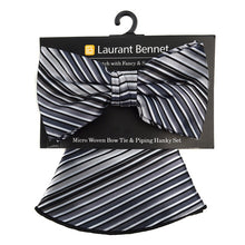 Load image into Gallery viewer, Laurant Bennet Striped Pattern Bow Tie &amp; Matching Round Hanky Set
