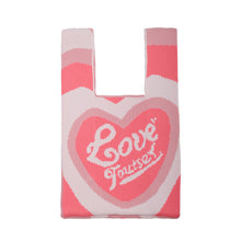 Load image into Gallery viewer, Pink Nollia “Love” mini tote with layered heart design in cozy knit
