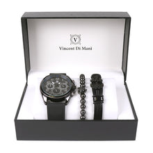Load image into Gallery viewer, Vincent Di Mani Men's Watch &amp; Bracelet Gift Set – 3-Piece All Black Gift Box

