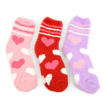Load image into Gallery viewer, Nollia Women’s Heart Pattern Fuzzy Socks – 3 Pair Assorted Set
