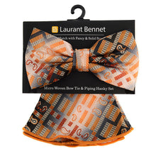 Load image into Gallery viewer, Laurant Bennet Geometric Paisley Banded Bow Tie &amp; Matching Hanky Pocket Round Set
