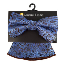 Load image into Gallery viewer, Laurant Bennet Paisley Pattern Banded Bow Tie &amp; Matching Hanky Set
