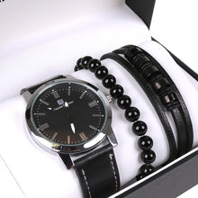 Load image into Gallery viewer, Vincent Di Mani Men's Watch &amp; Bracelet Gift Set – 3-Piece Black &amp; Silver Leather Boxed Set
