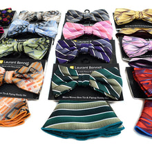 Load image into Gallery viewer, Laurant Bennet Striped Bow Tie &amp; Matching Round Hanky Set
