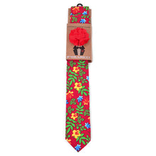 Load image into Gallery viewer, Feraricci Men’s Bright Floral Cotton Skinny Tie Gift Set – Includes Pocket Square &amp; Lapel Flower (Red, Navy, or Black)
