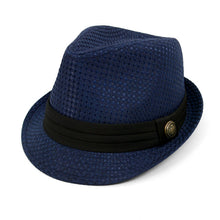 Load image into Gallery viewer, Westend Spring/Summer Textured Pattern Trilby Fedora Hat with Black Band &amp; Button
