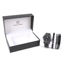 Load image into Gallery viewer, Vincent Di Mani Men's Watch &amp; Bracelet Gift Set – 3-Piece Black &amp; Silver Leather Boxed Set
