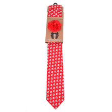 Load image into Gallery viewer, Feraricci Men’s Petite Flowers Cotton Skinny Tie Gift Set – Includes Matching Hanky &amp; Lapel Flower (Red or Navy)
