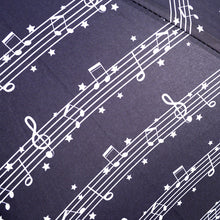 Load image into Gallery viewer, Parquet Music Note Auto Open Umbrella – Piano Print, Acrylic J-Handle, 41" Arc
