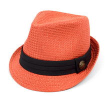 Load image into Gallery viewer, Westend Spring/Summer Textured Pattern Trilby Fedora Hat with Black Band &amp; Button
