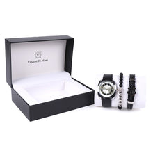 Load image into Gallery viewer, Vincent Di Mani Men's Watch &amp; Bracelet Gift Set – 3-Piece Skull Bead &amp; Anchor Leather Set
