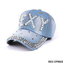 Load image into Gallery viewer, Nollia 12-Piece Assorted Bling Studs Denim Caps – 100% Cotton | Adjustable Fit
