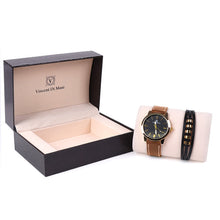 Load image into Gallery viewer, Vincent Di Mani Men's Watch &amp; Bracelet Gift Set – 2-Piece Leather Boxed Set
